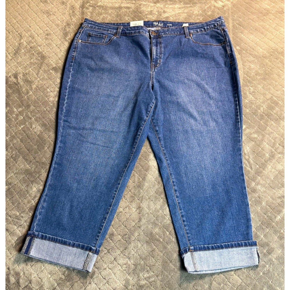 Style & Co 20W Women's Capri Jeans Blue Denim Cuffed Stretch Plus Size